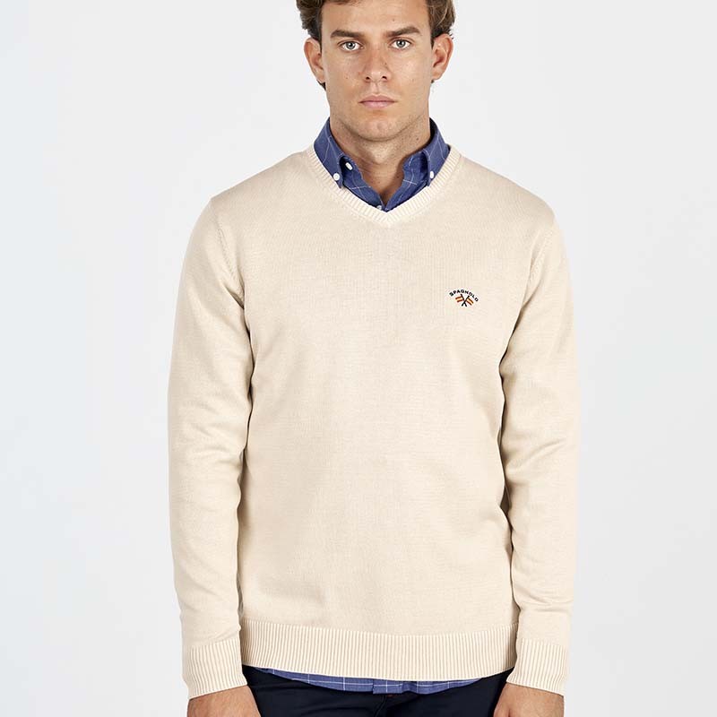 Jersey Cuello Pico Básico Spagnolo Beige