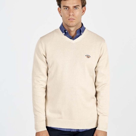 Jersey Cuello Pico Básico Spagnolo Beige