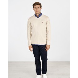 Jersey Cuello Pico Básico Spagnolo Beige